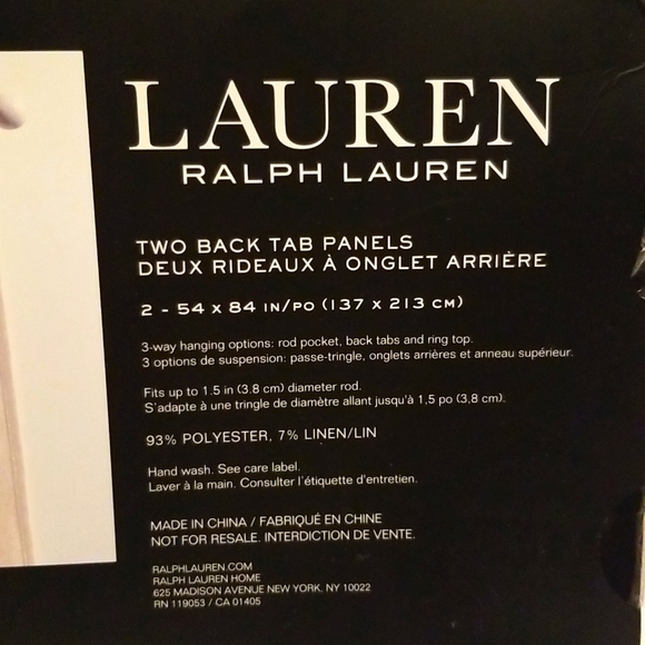 Lauren Ralph Lauren Set of 2 Back Tab Panels (CURTAINS) - 54"×84"; MARLEY style - Picture 3 of 4